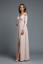 Philomena | Maxi-jurk voor dames – V-hals, lange mouwen, zijsplit en soepel vallend silhouet