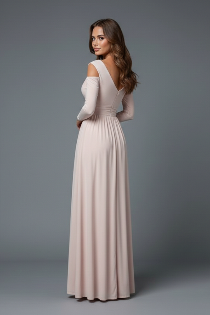Philomena | Maxi-jurk voor dames – V-hals, lange mouwen, zijsplit en soepel vallend silhouet
