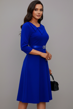 Evellara | Elegante midi-jurk voor dames – Asymmetrische halslijn met tailleband