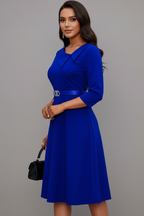 Evellara | Elegante midi-jurk voor dames – Asymmetrische halslijn met tailleband