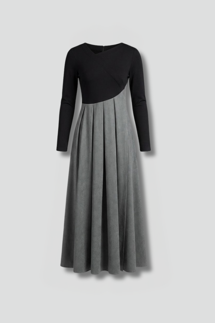 Virellia | Tweekleurige midijurk voor dames – lange mouwen