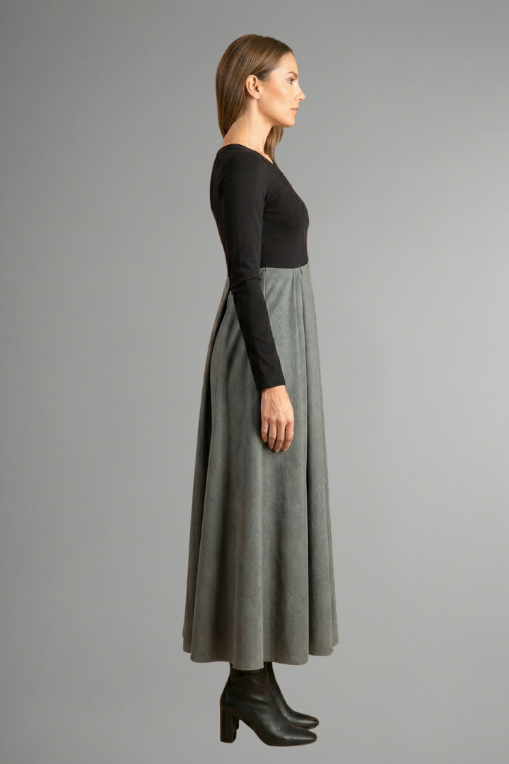 Virellia | Tweekleurige midijurk voor dames – lange mouwen