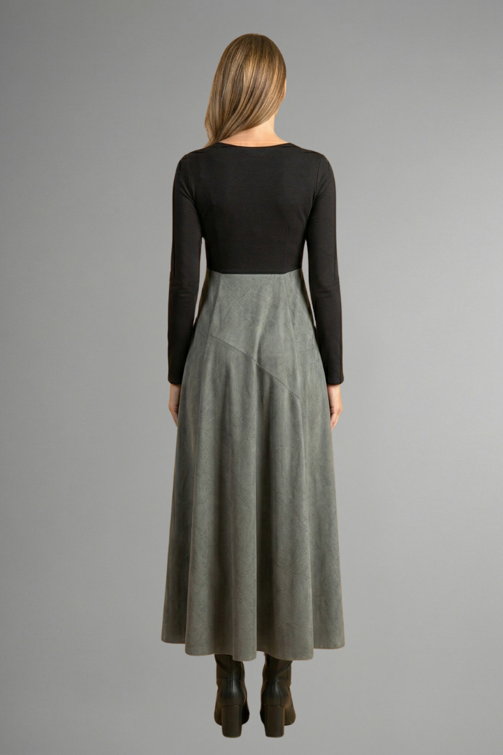 Virellia | Tweekleurige midijurk voor dames – lange mouwen