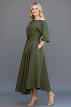 Cresselia | Midi-jurk voor dames – Romantisch ontwerp met blote schouders en lantaarnmouwen