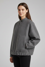 Melisella | Dames Oversized Jas – Casual Ritssluitingjas met Geribde Kraag