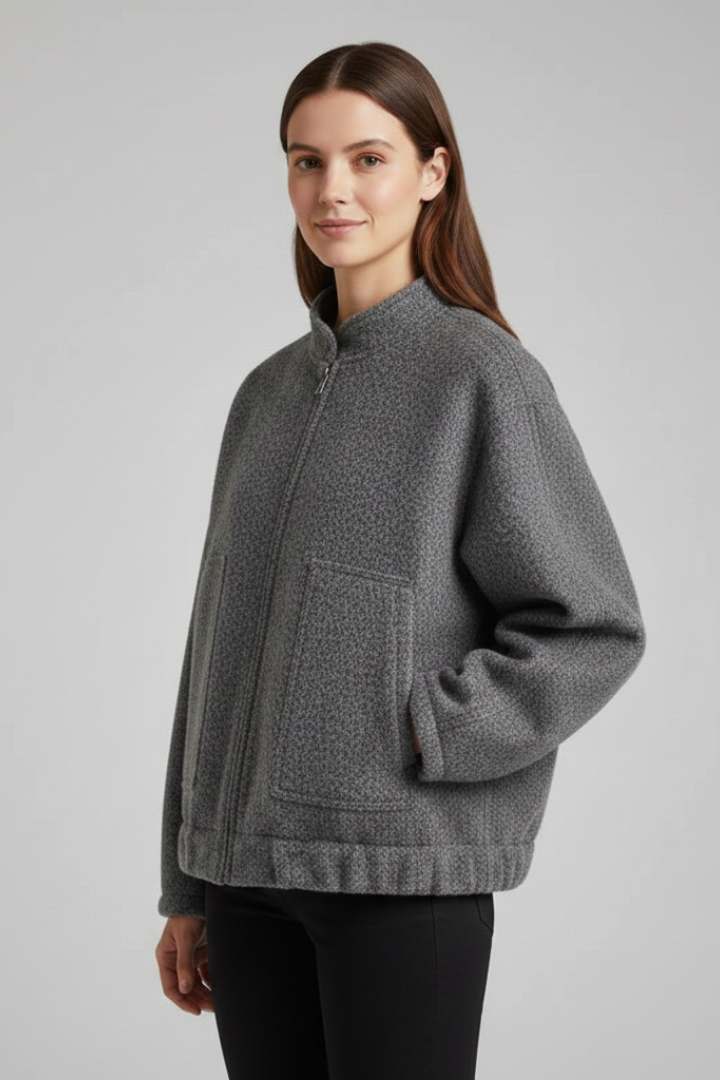 Melisella | Dames Oversized Jas – Casual Ritssluitingjas met Geribde Kraag