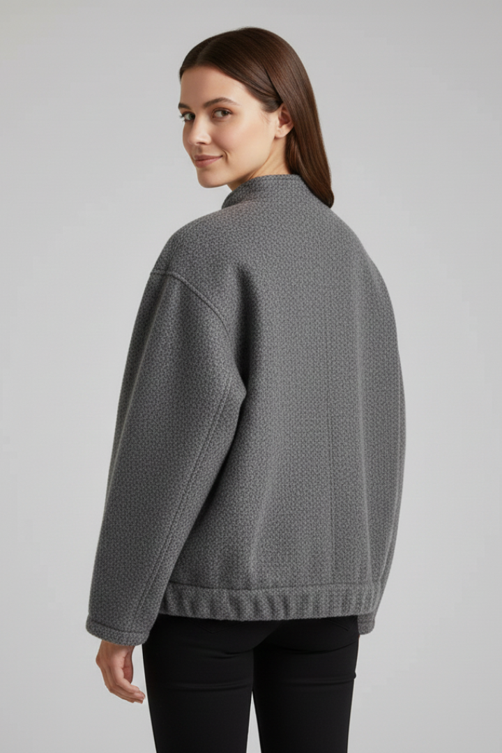 Melisella | Dames Oversized Jas – Casual Ritssluitingjas met Geribde Kraag