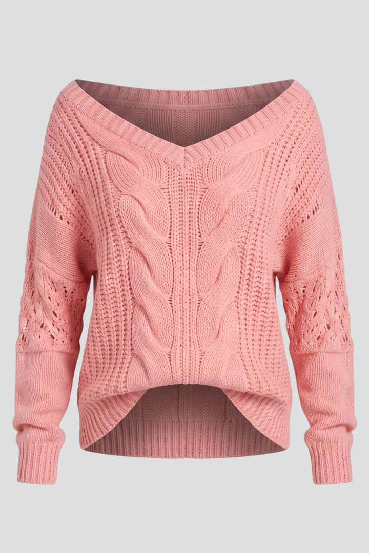 Solavelle | Oversized gebreide damestrui – ronde hals, lange mouwen