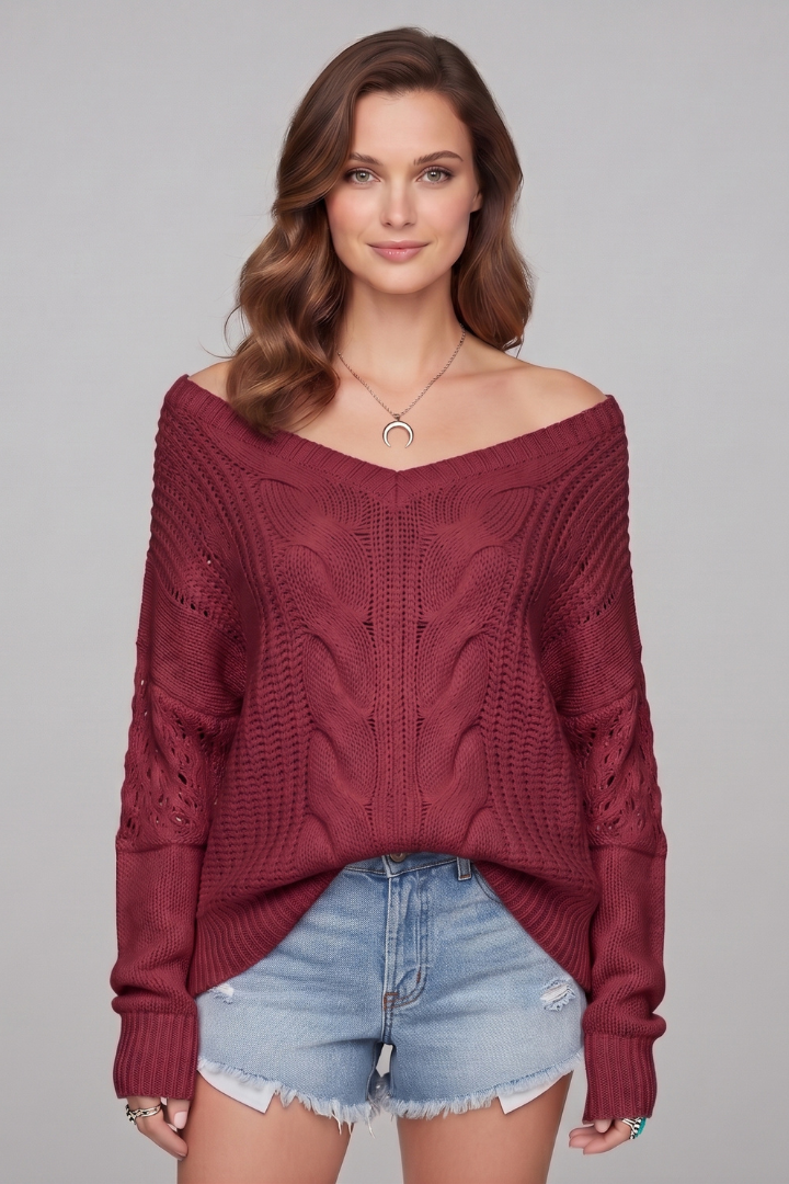 Solavelle | Oversized gebreide damestrui – ronde hals, lange mouwen