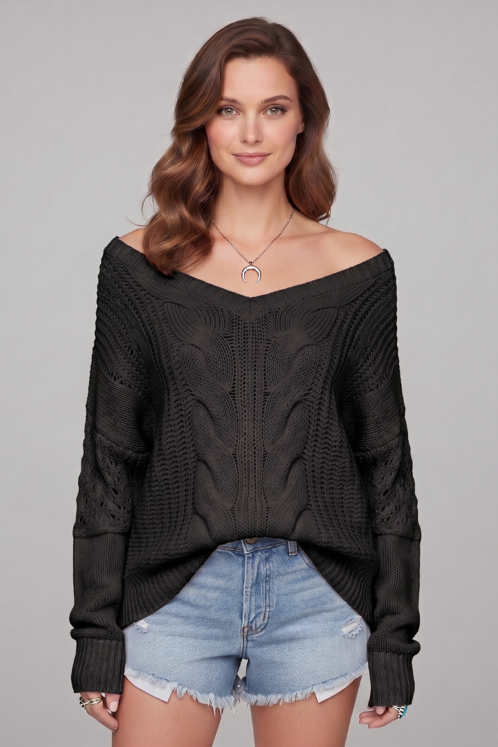 Solavelle | Oversized gebreide damestrui – ronde hals, lange mouwen