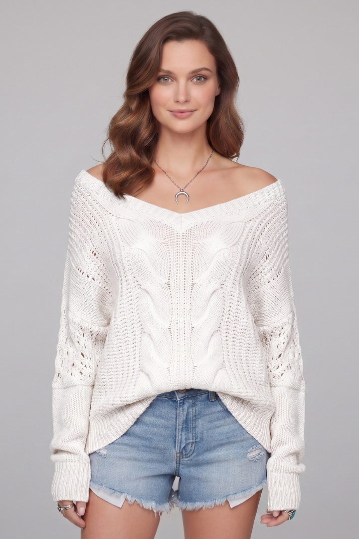 Solavelle | Oversized gebreide damestrui – ronde hals, lange mouwen
