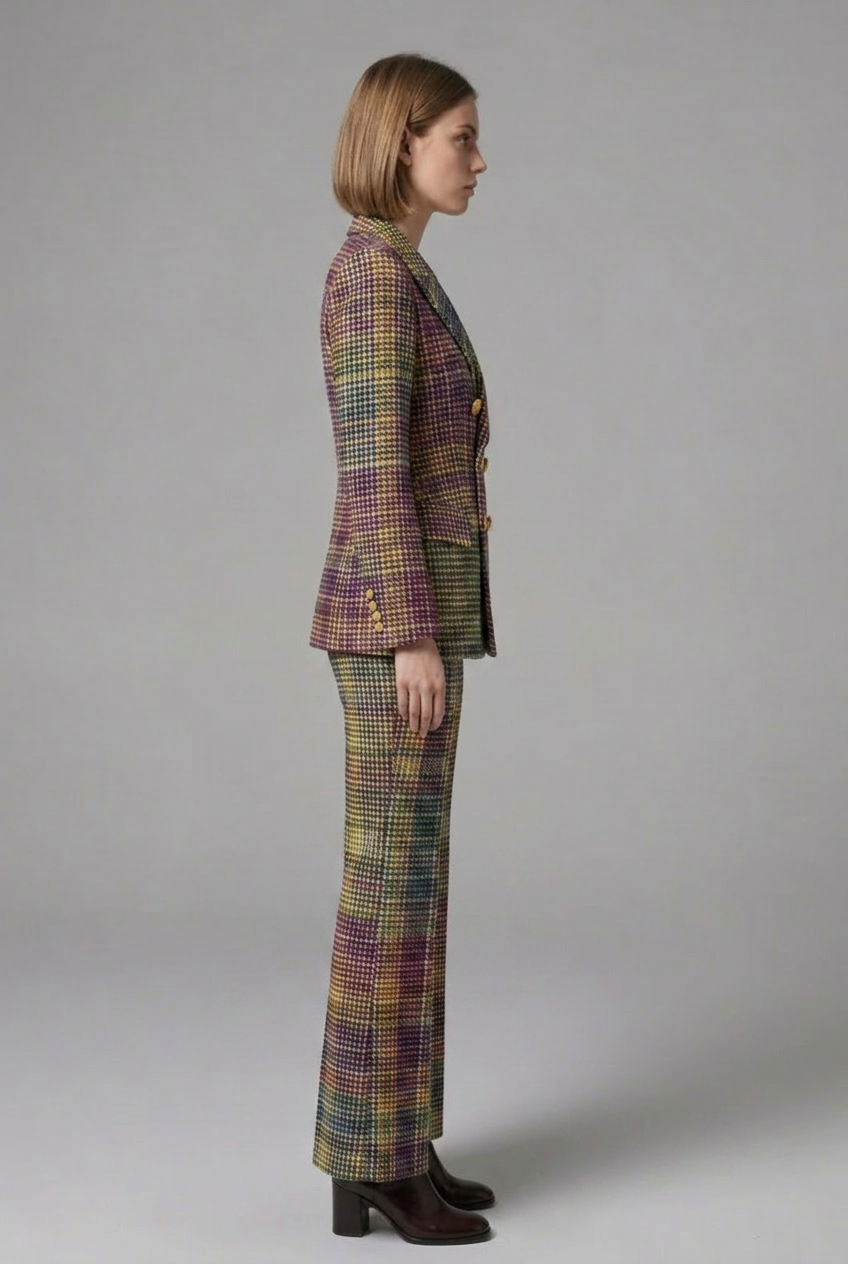 Miralune | 2-delige damespakset – Double-breasted blazer, reverskraag & broek met wijde pijpen