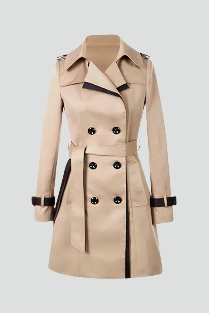 Velmira | Lange trenchcoat voor dames – gestructureerde afwerking, verstelbare riem