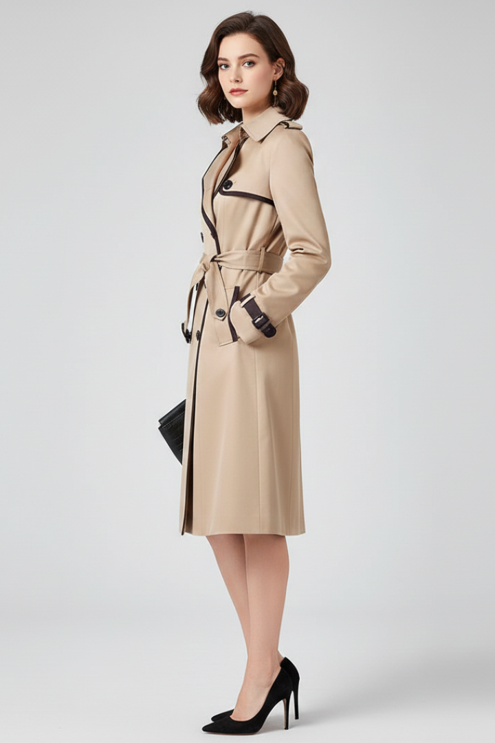 Velmira | Lange trenchcoat voor dames – gestructureerde afwerking, verstelbare riem