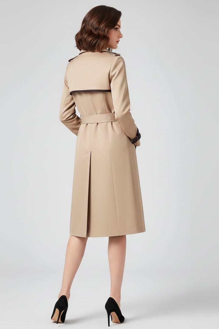 Velmira | Lange trenchcoat voor dames – gestructureerde afwerking, verstelbare riem