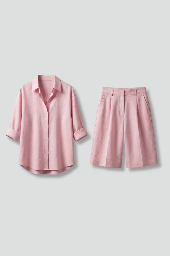 Zoraya | 2-delige set voor dames met overhemd met knopen en een short met wijde pijpen
