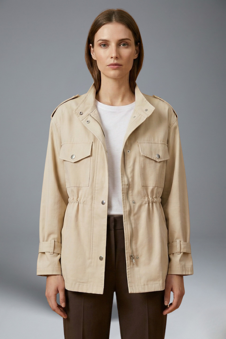 Adela | Damesjas in utility-stijl met riem en dubbele knoopsluiting