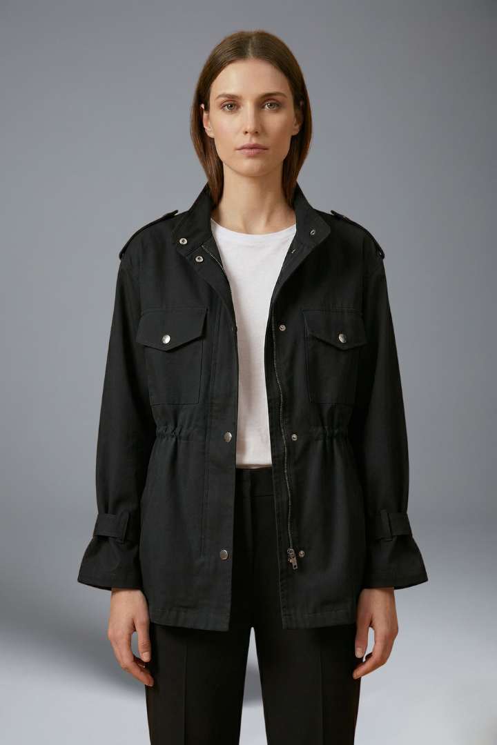 Adela | Damesjas in utility-stijl met riem en dubbele knoopsluiting
