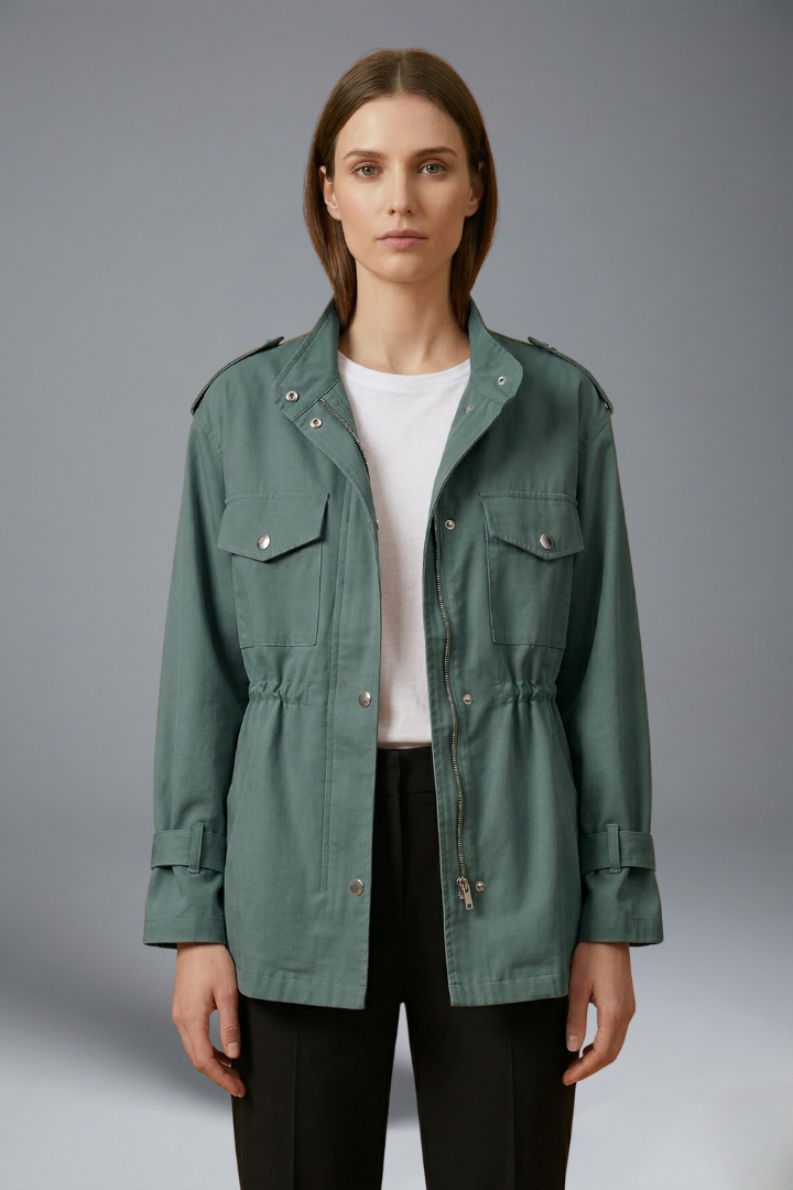 Adela | Damesjas in utility-stijl met riem en dubbele knoopsluiting