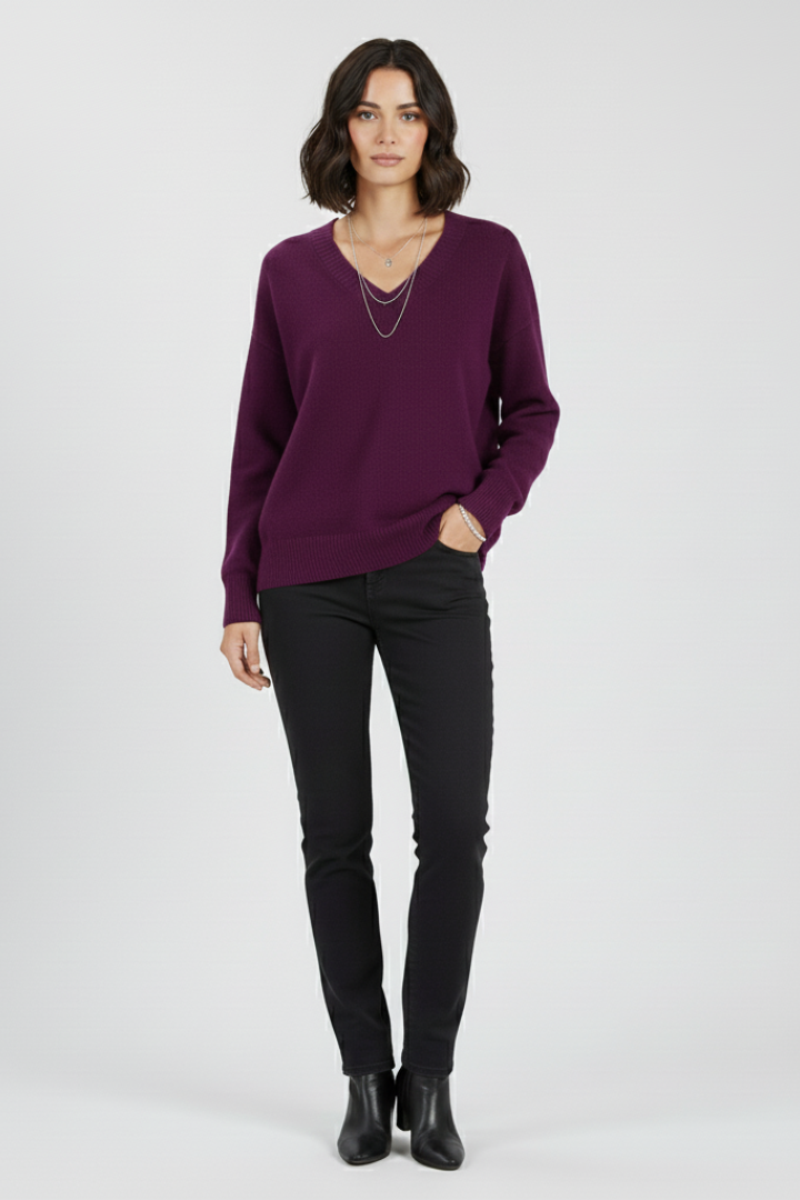 Mirelia | Dames V-Hals Trui – Gebreide Pullover met Lange Mouwen