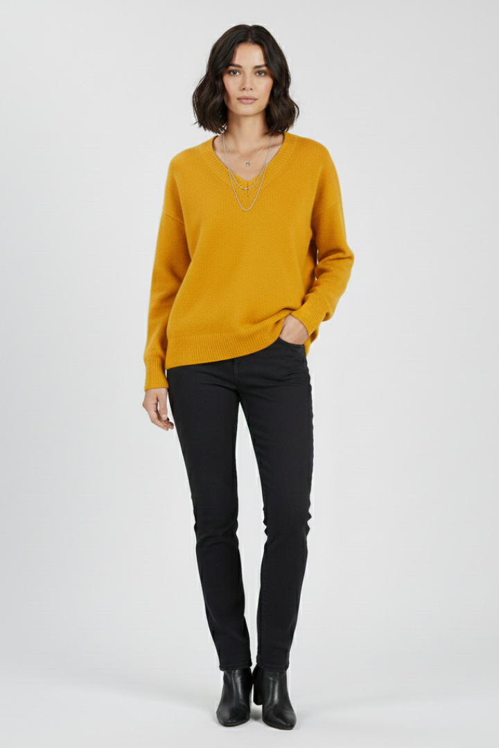 Mirelia | Dames V-Hals Trui – Gebreide Pullover met Lange Mouwen