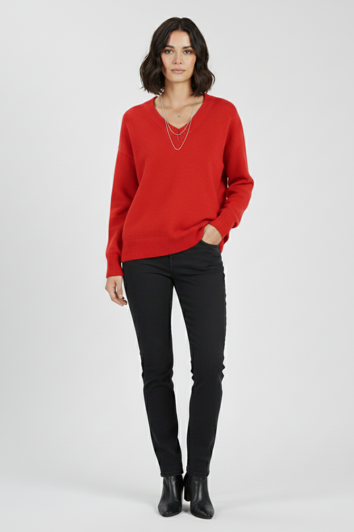 Mirelia | Dames V-Hals Trui – Gebreide Pullover met Lange Mouwen