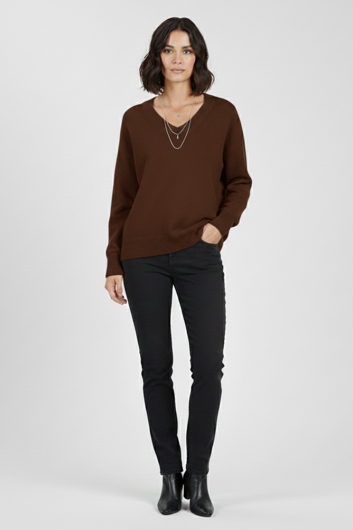 Mirelia | Dames V-Hals Trui – Gebreide Pullover met Lange Mouwen