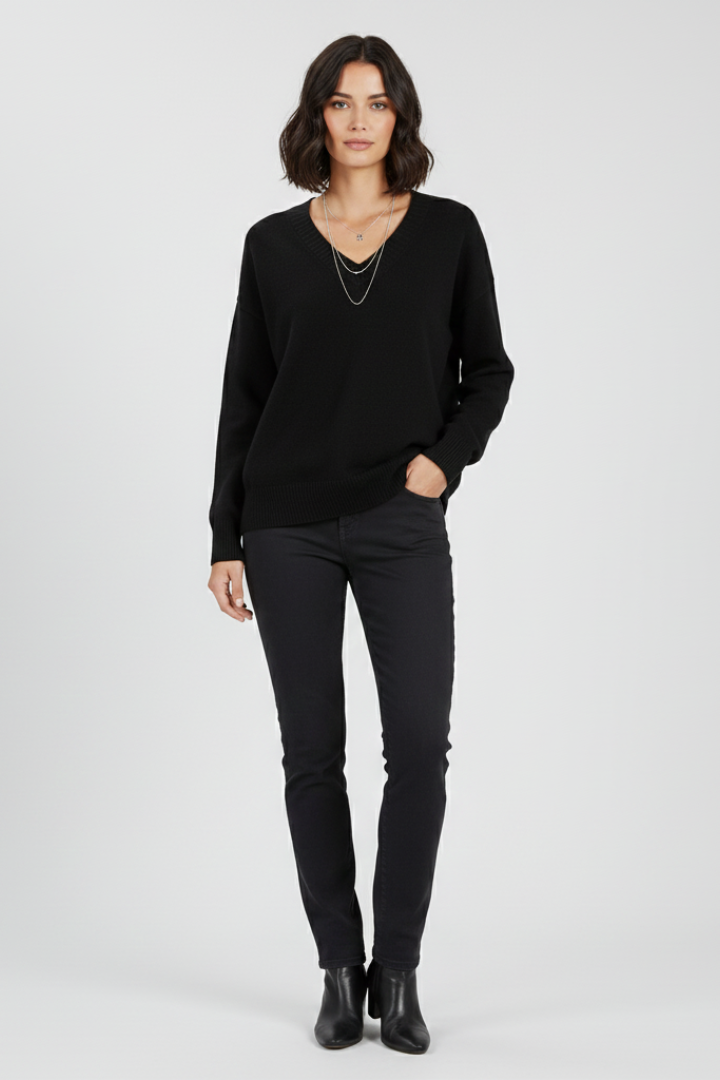 Mirelia | Dames V-Hals Trui – Gebreide Pullover met Lange Mouwen