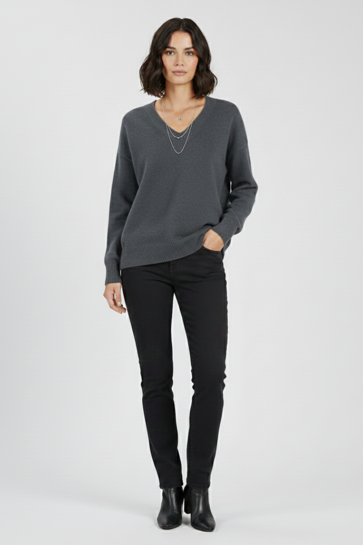 Mirelia | Dames V-Hals Trui – Gebreide Pullover met Lange Mouwen