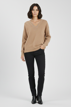 Mirelia | Dames V-Hals Trui – Gebreide Pullover met Lange Mouwen