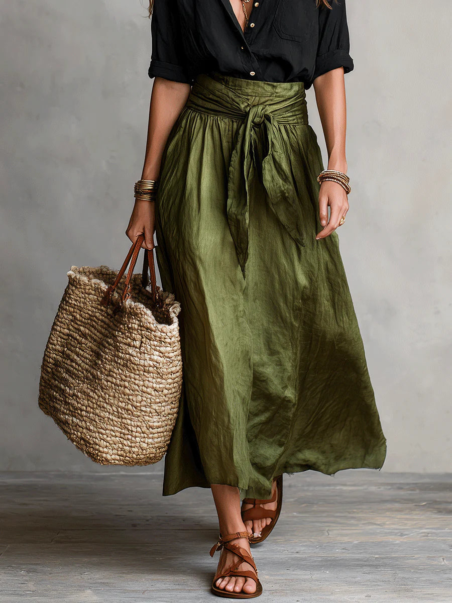 Sira | Linnen set voor dames – Elegante 2-delige zomeroutfit met rok en blouse en hoge taille
