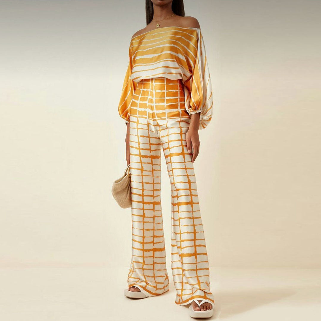 Calypso | Dames Asymmetrische 2-Delige Set met Print & Wijde Broek