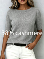 Idaline | Dames T-shirt met Korte Mouwen – Zachte Cashmere Look, Comfortabele Elegante Basic Top