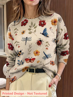 Myvella | Dames Trui met Lange Mouwen, Bloemen- en Insectenprint, Lente Casual Top