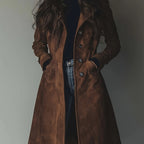 Bie | Vintage Suède Trenchcoat Dames – Single-Breasted Jas met Knoopsluiting