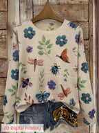 Myvella | Dames Trui met Lange Mouwen, Bloemen- en Insectenprint, Lente Casual Top