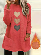 Marleen | Dames-sweatshirt met fleecevoering en hartjesprint – Casual trui met lange mouwen
