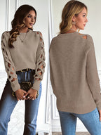 Zevessa | Lichte effen damestrui – gebreide pullover met opengewerkte mouwen