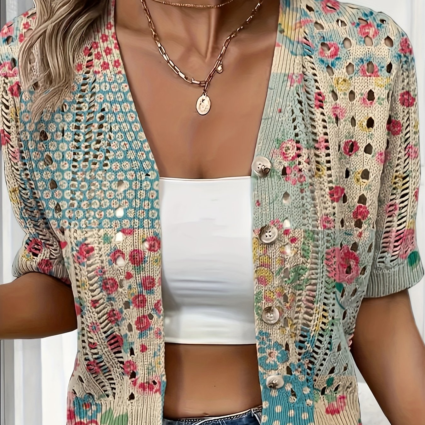 Oceira | Dames Boho Crochet Cardigan – Lichtgewicht Zomerse Trui, Open Voorzijde