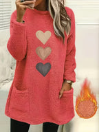 Marleen | Dames-sweatshirt met fleecevoering en hartjesprint – Casual trui met lange mouwen