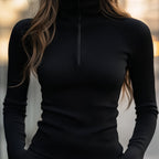 Mathilda | Dames T-shirt met Hoge Col – Effen Stretchshirt met Aansluitende Pasvorm voor Herfst en Winter