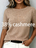 Idaline | Dames T-shirt met Korte Mouwen – Zachte Cashmere Look, Comfortabele Elegante Basic Top