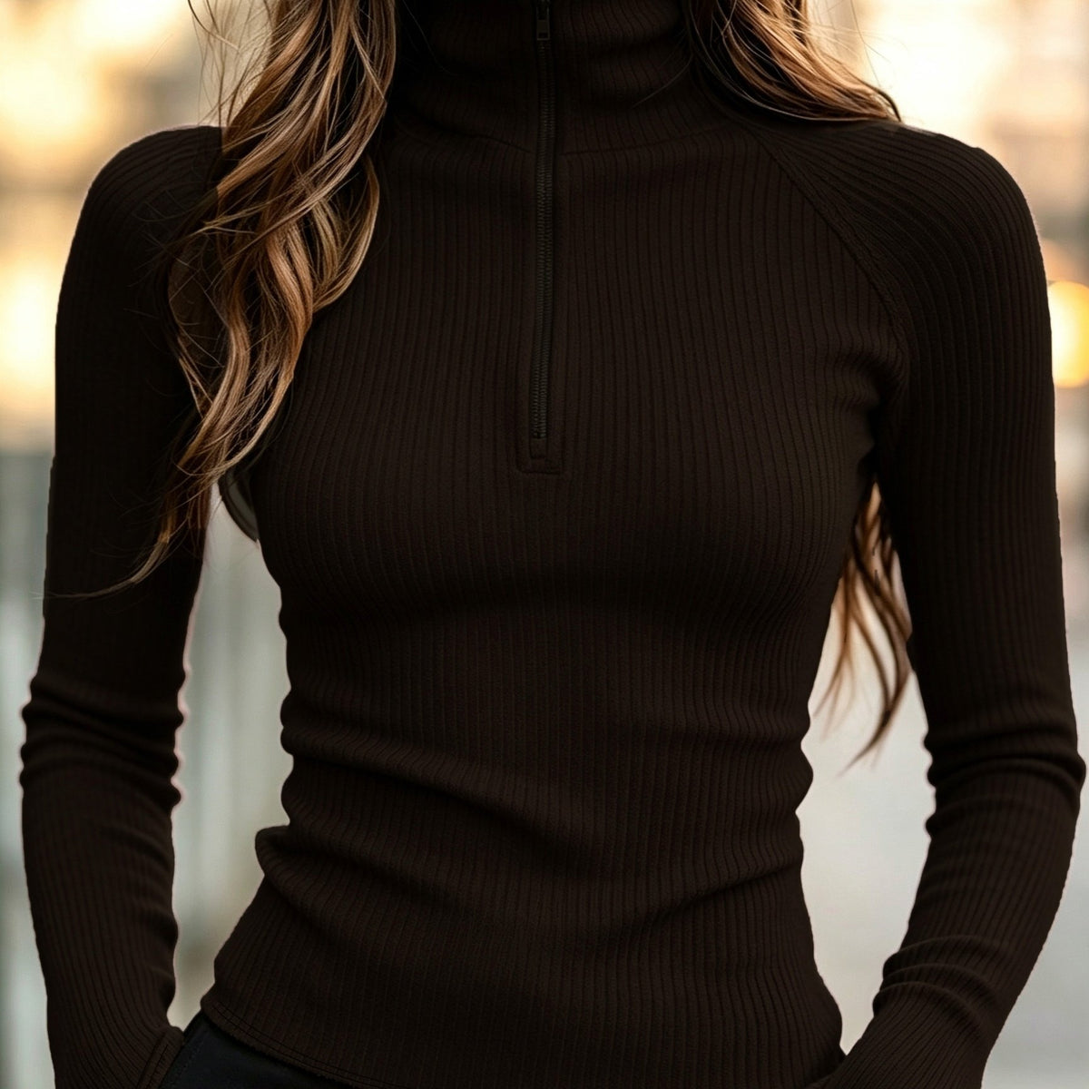 Mathilda | Dames T-shirt met Hoge Col – Effen Stretchshirt met Aansluitende Pasvorm voor Herfst en Winter