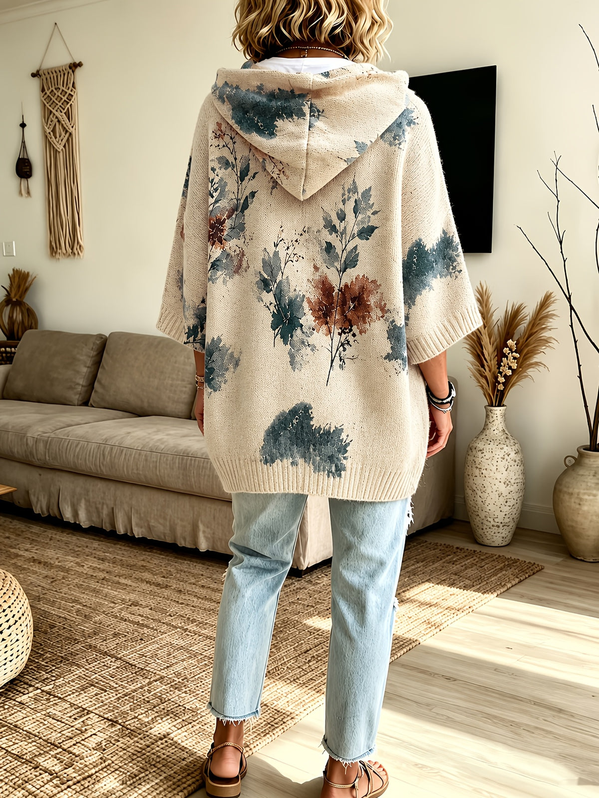 Phaedra | Dames Gebloemde Capuchonponcho