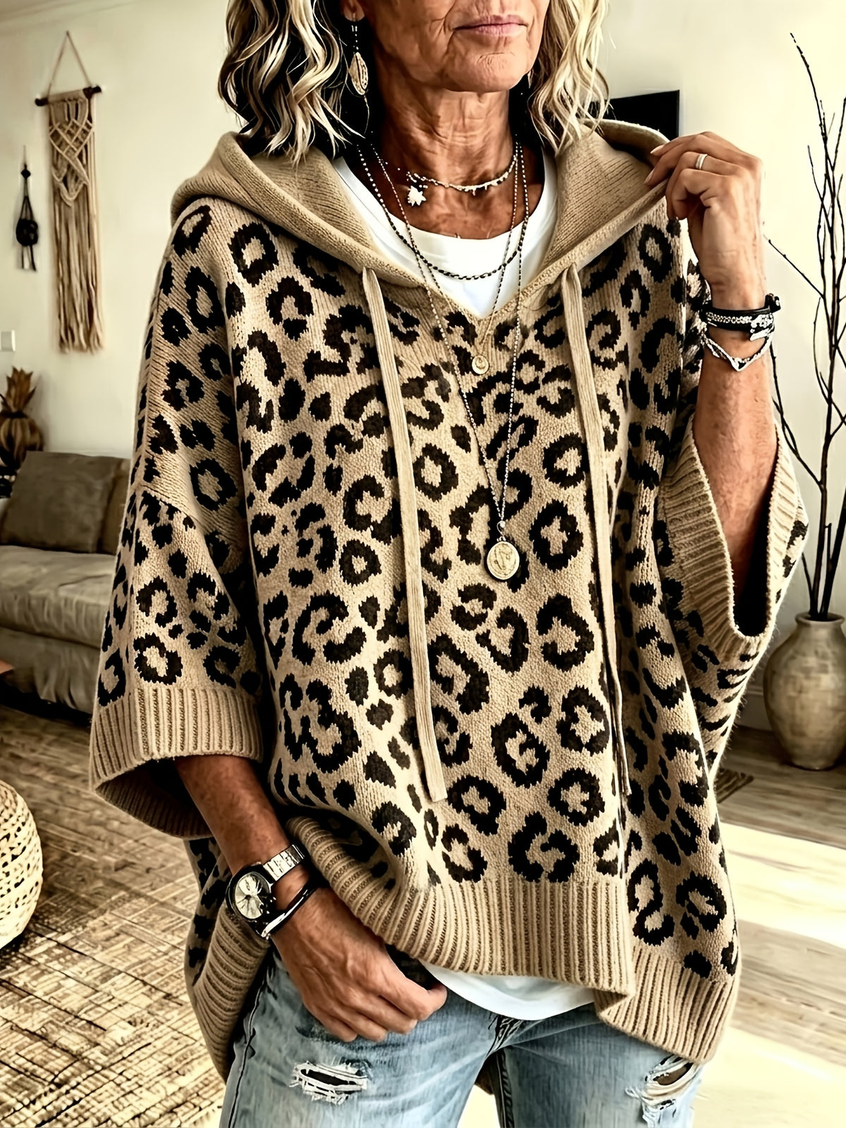 arcelina | Dameshoodie met Luipaardprint – Oversized Sweater met Capuchon