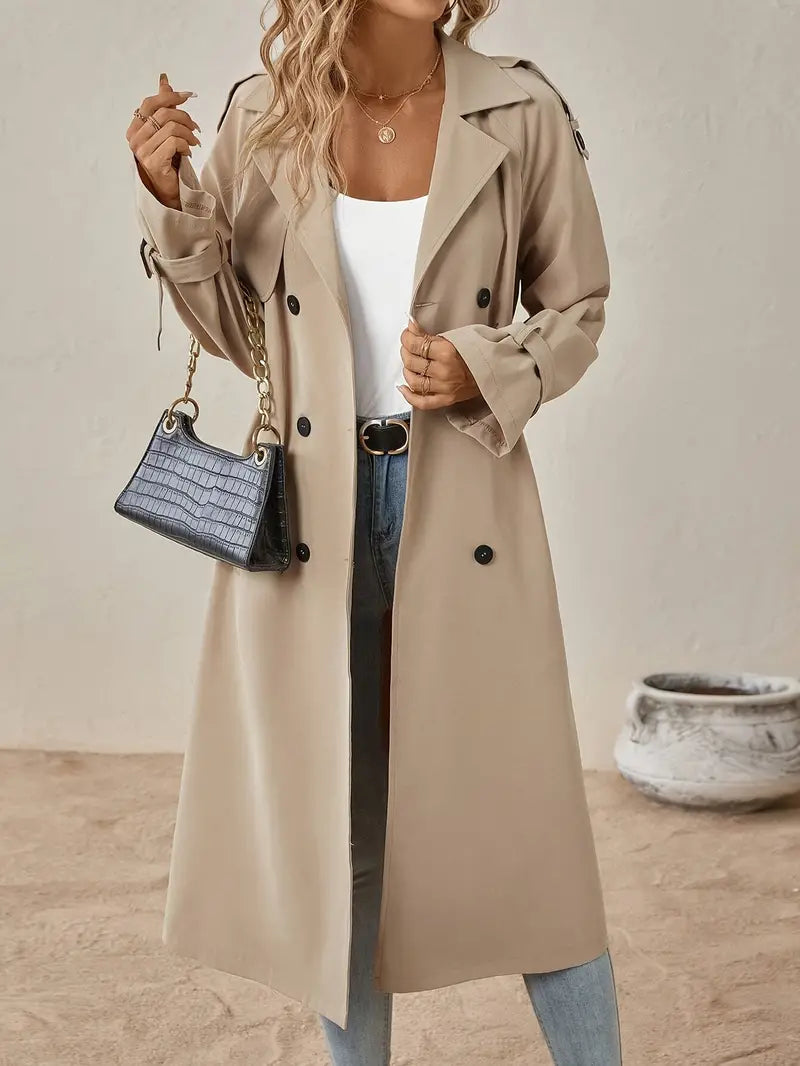 Ottilie | Lange trenchcoat voor dames – met dubbele knoopsluiting en gekerfde kraag