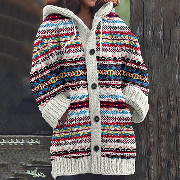 Corrie | Damesjas van Grof Gebreide Wol met Patroon – Warme Winterjas met Lange Mouwen