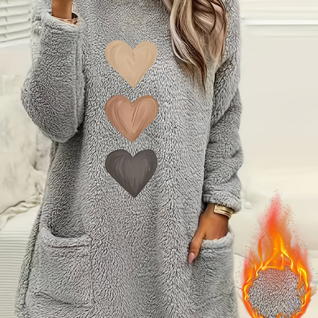 Marleen | Dames-sweatshirt met fleecevoering en hartjesprint – Casual trui met lange mouwen