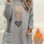 Marleen | Dames-sweatshirt met fleecevoering en hartjesprint – Casual trui met lange mouwen