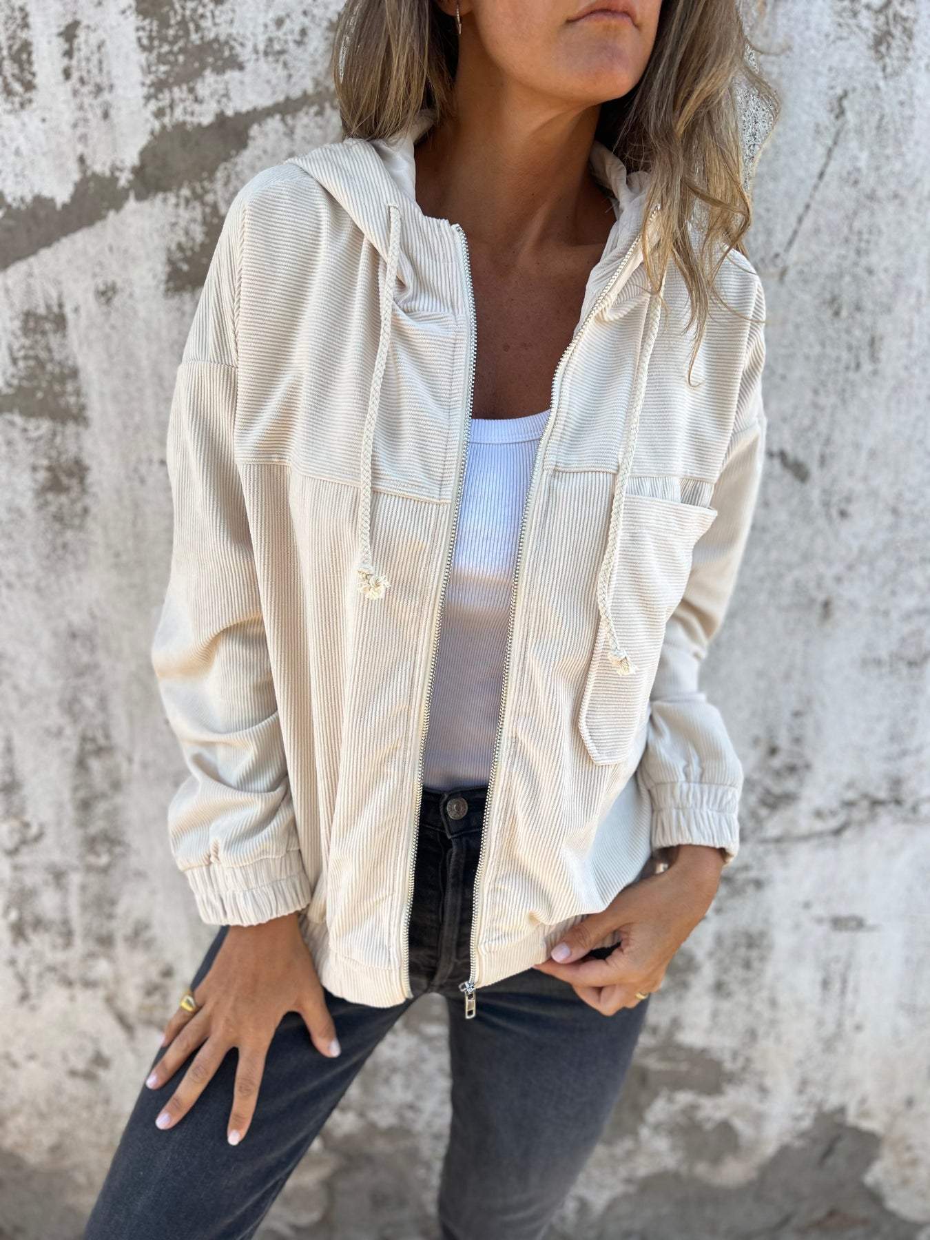 Cyrene | Trendy Corduroy Damesjas – Comfortabel Casual Jack met Capuchon en Zakken